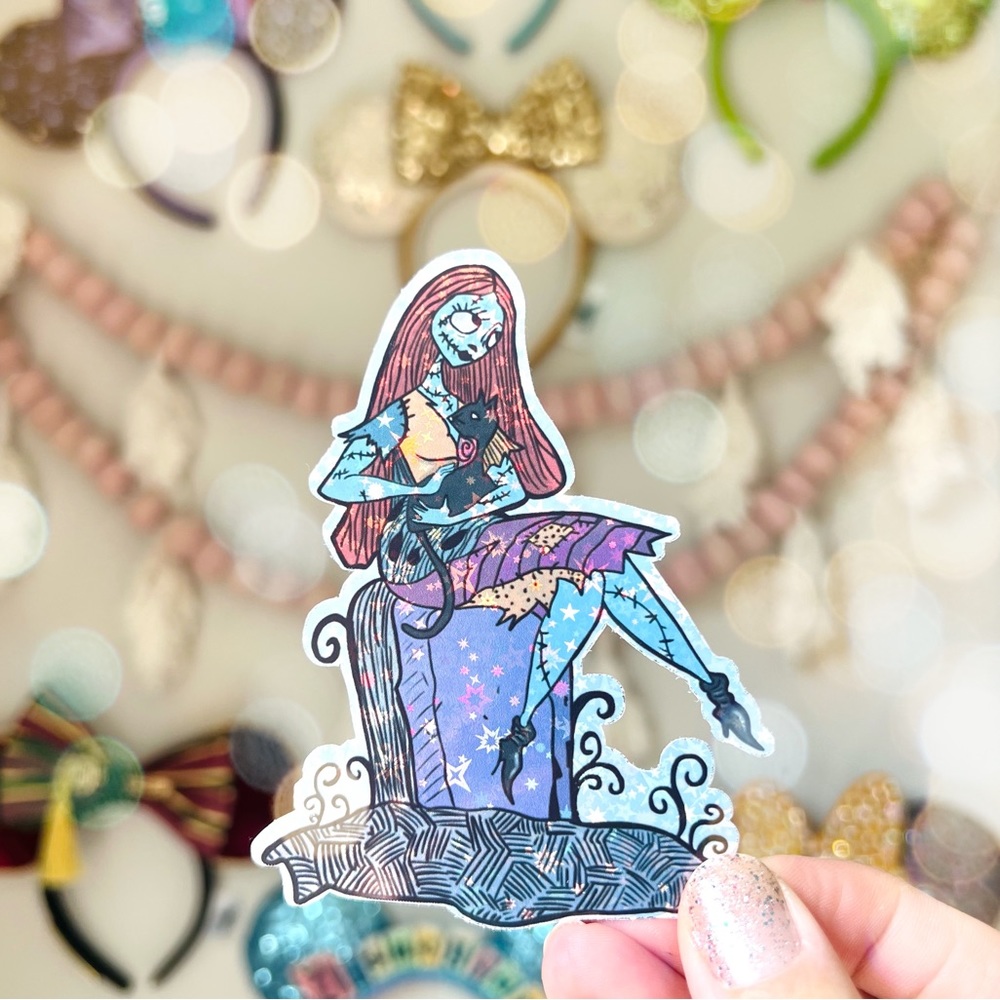 💜✨ Sally nightmare before Christmas holographic glitter Halloween sticker 3”
